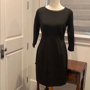 Ann Taylor black dress leather trim.